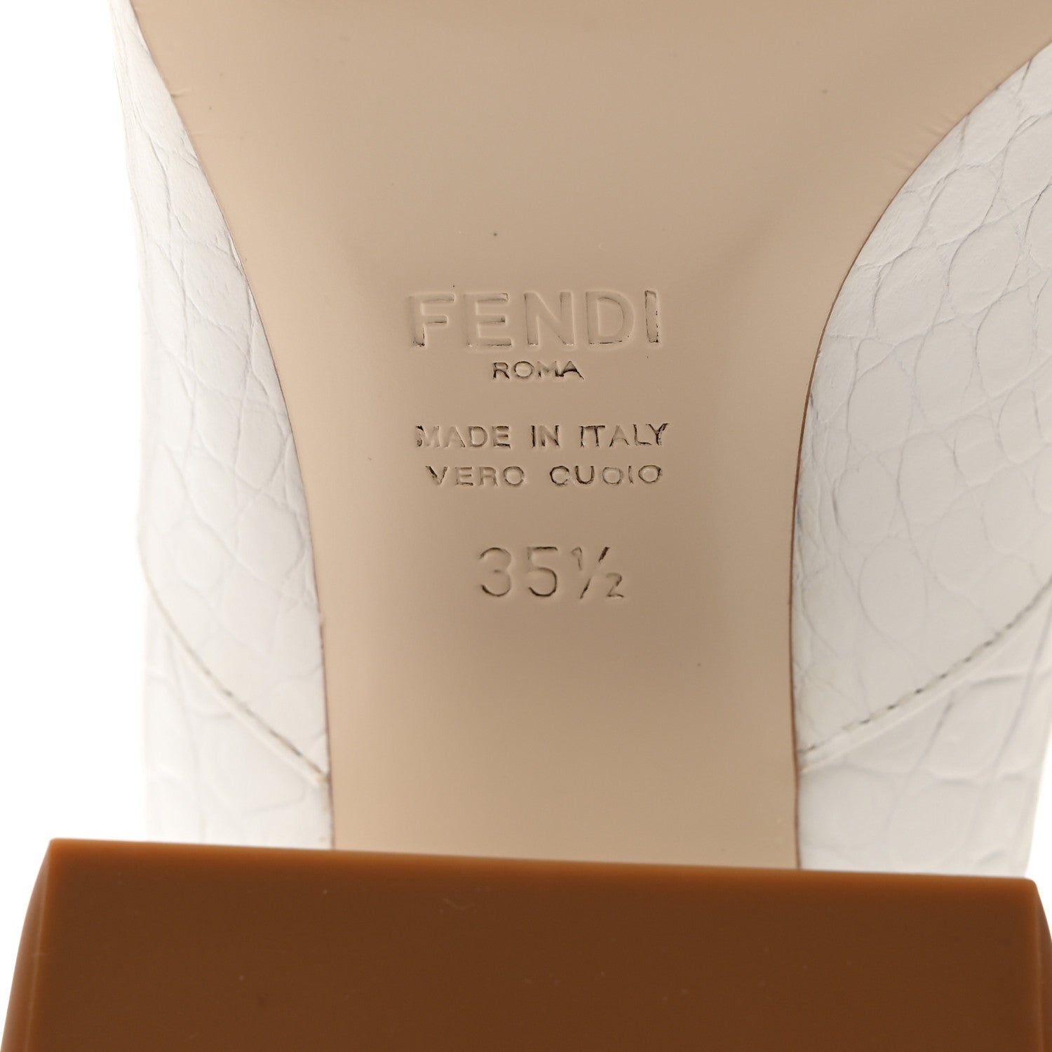 Fendi Calfskin Crocodile Embossed Knee High Block Heel Boots 35.5 White 7 of 8