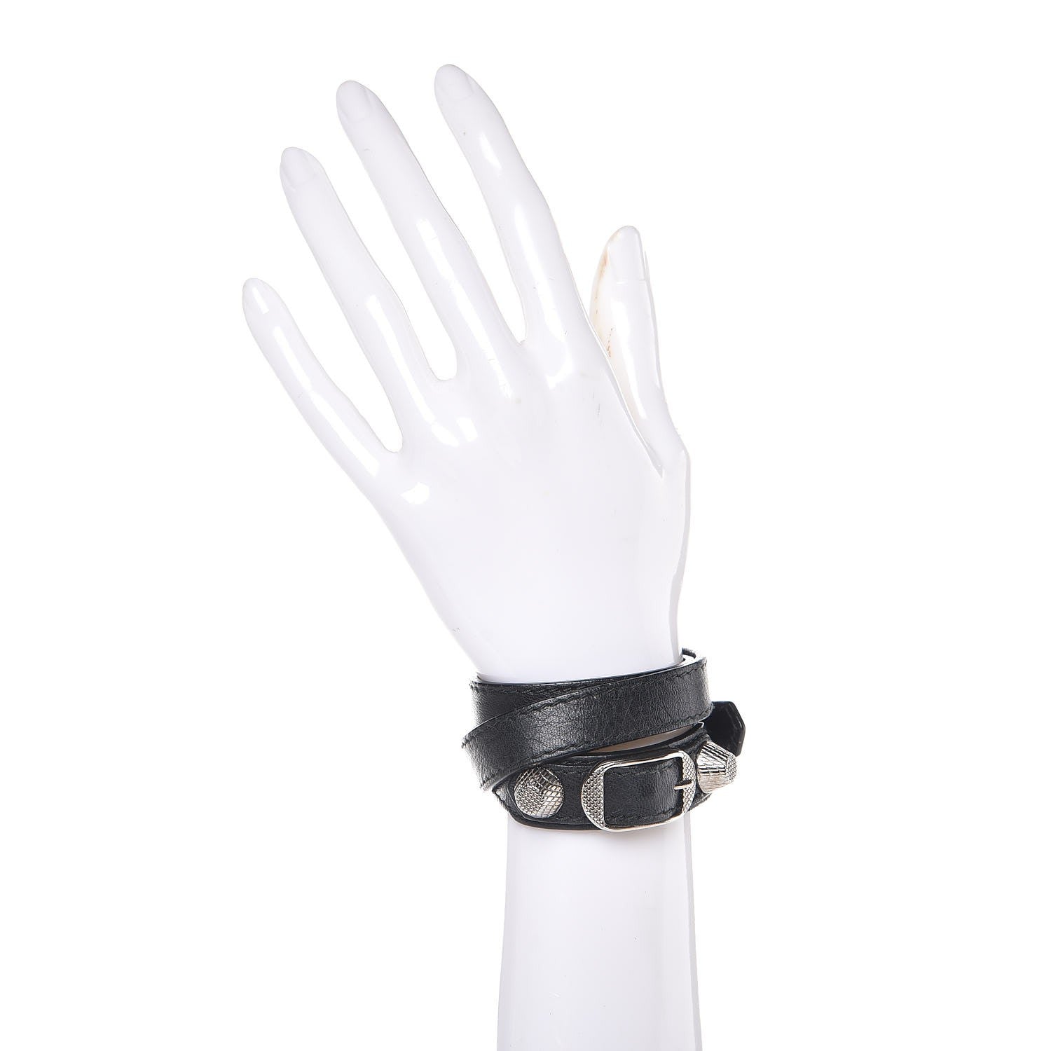 Balenciaga Agneau Giant Silver Hardware Triple Tour M Bracelet Black 2 of 6