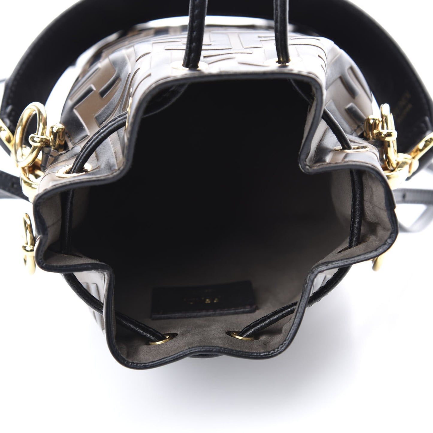 Vitello Liberty F is Fendi Bi-Color FF 1974 Embossed Mini Mon Tresor Bucket Bag Maya Black