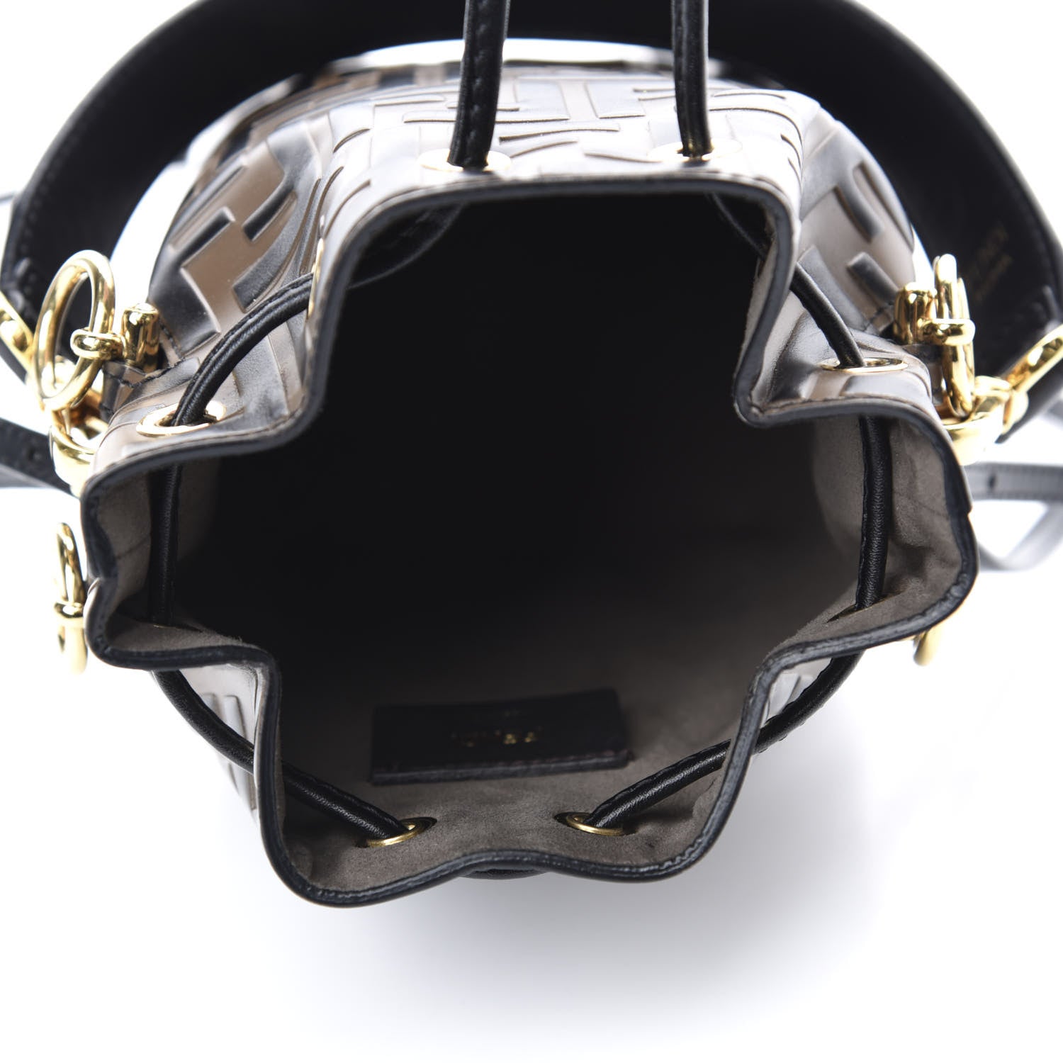 Fendi Vitello Liberty F is Fendi Bi-Color FF 1974 Embossed Mini Mon Tresor Bucket Bag Maya Black 6 of 15
