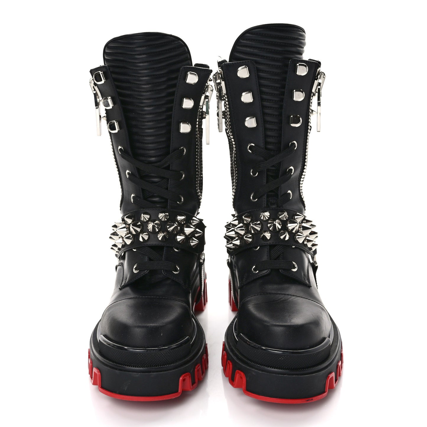 Calfskin Spikes Janetta Flat Combat Boots 38 Black