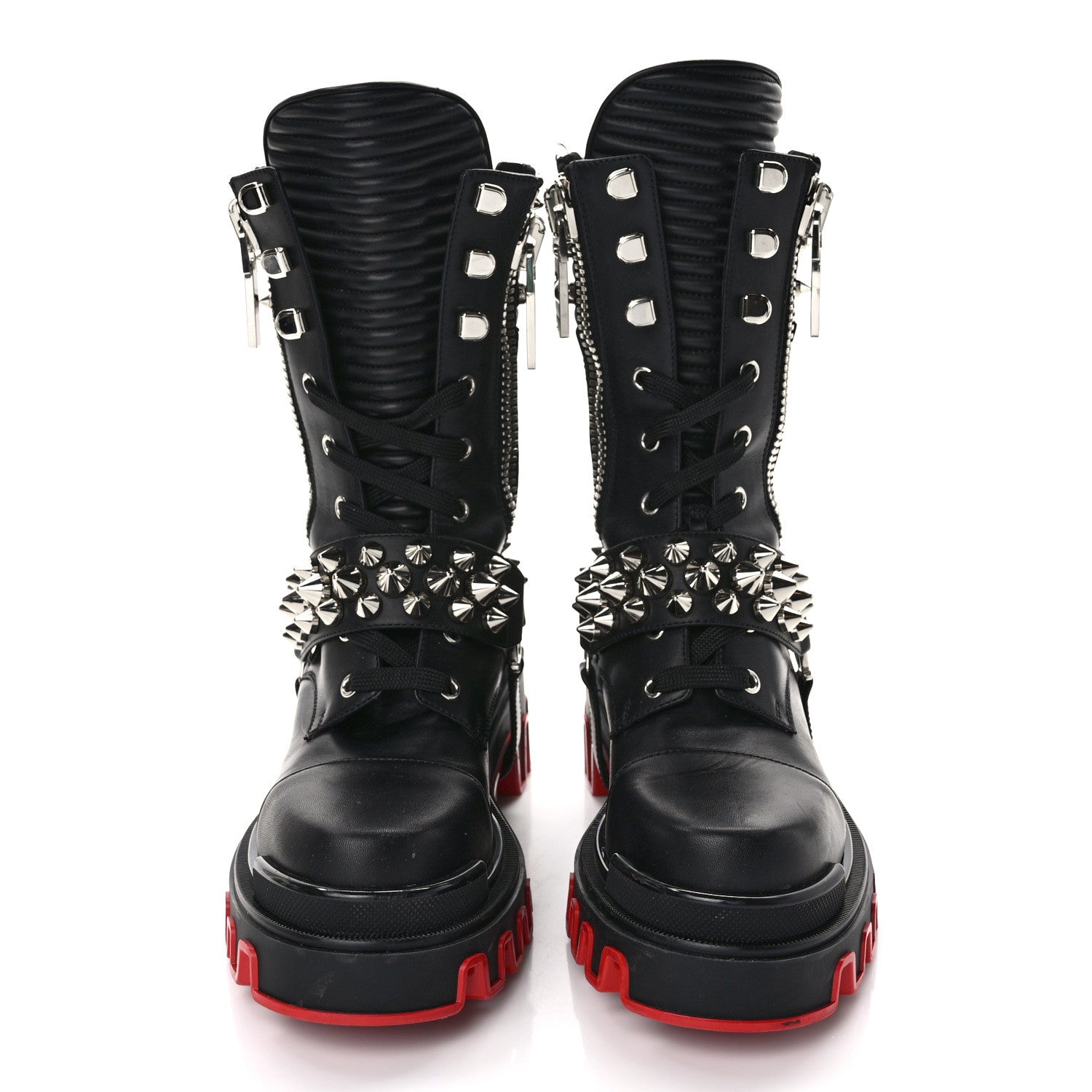 Christian Louboutin Calfskin Spikes Janetta Flat Combat Boots 38 Black 2 of 8