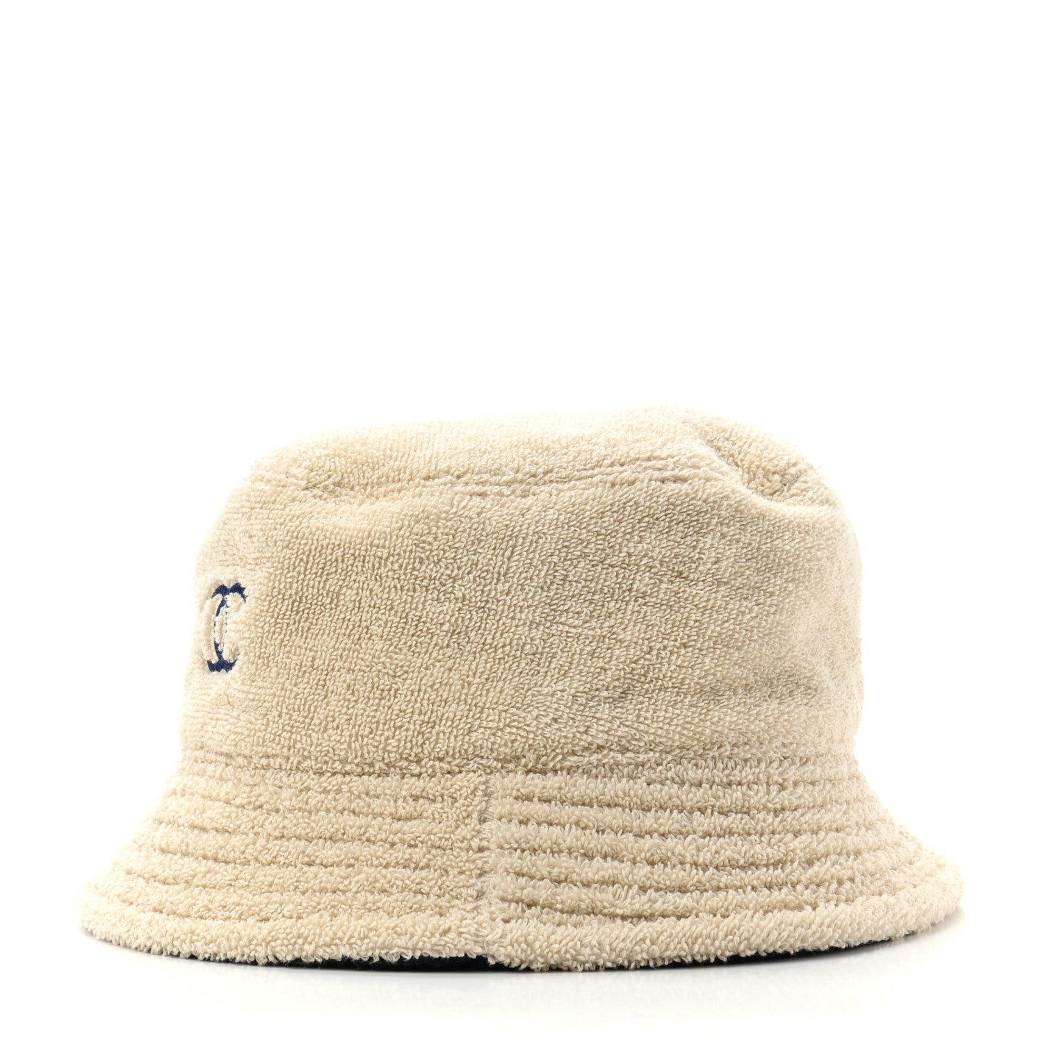 Chanel Cotton Terrycloth CC Cloche Bucket Hat M Beige Navy Blue 4 of 8