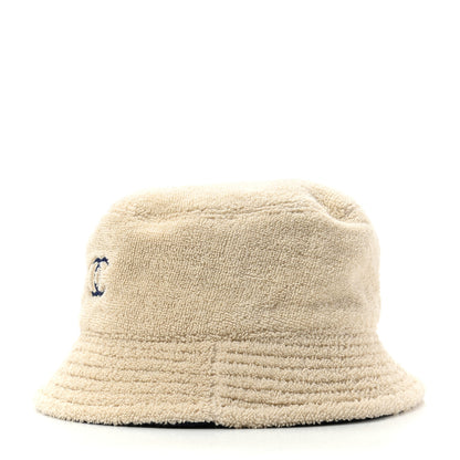 Chanel Cotton Terrycloth CC Cloche Bucket Hat M Beige Navy Blue 4 of 8
