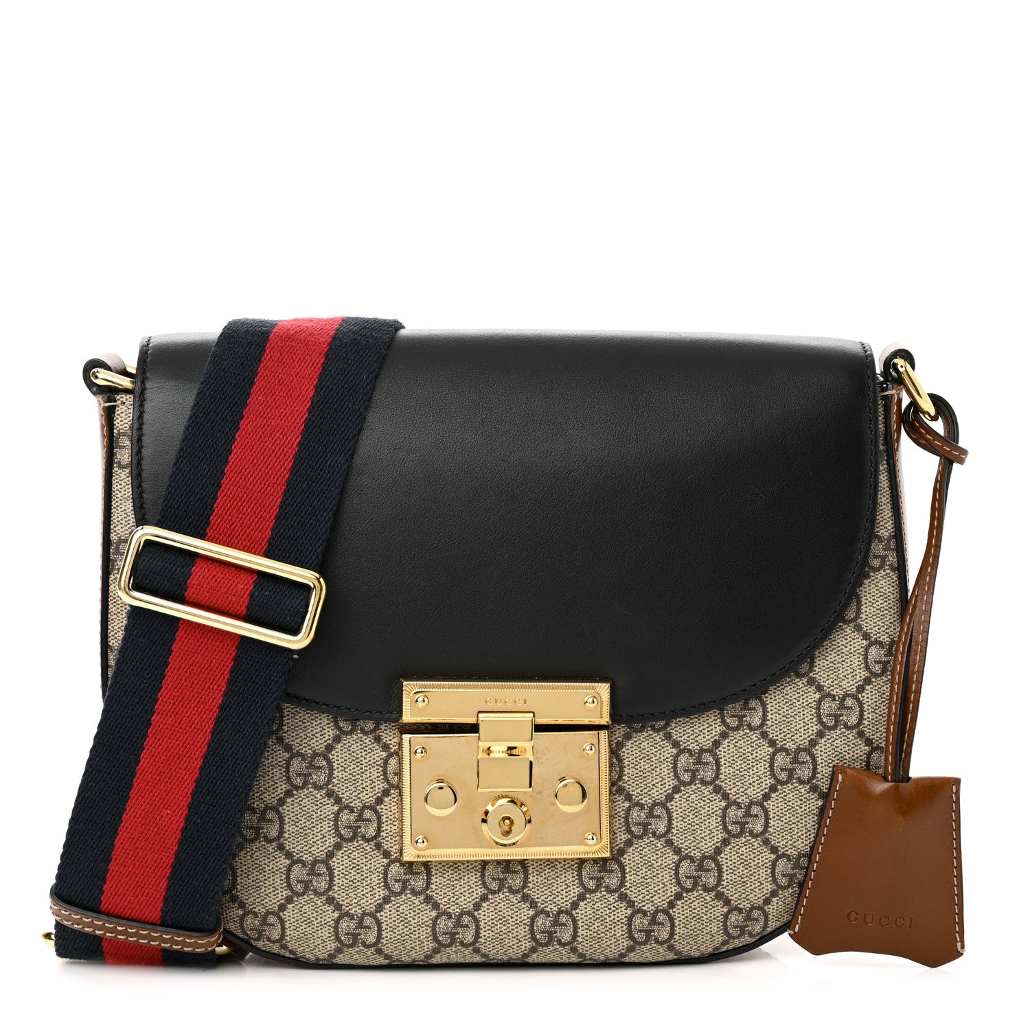 Gucci GG Supreme Monogram Web Medium Padlock Messenger Shoulder Bag Black 1 of 11