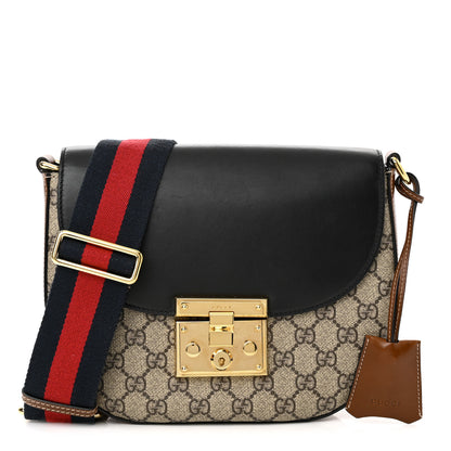 Gucci GG Supreme Monogram Web Medium Padlock Messenger Shoulder Bag Black 1 of 11