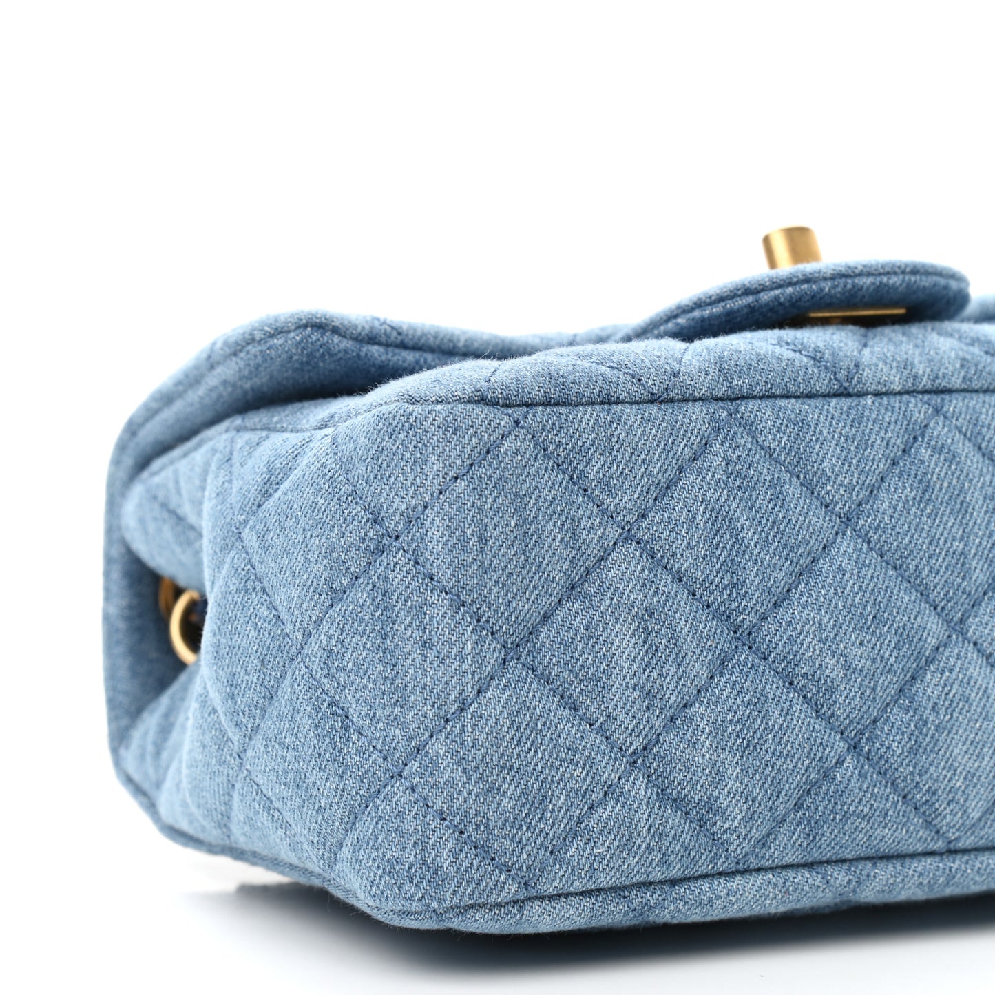 Denim Quilted Mini Pearl Crush Flap Blue