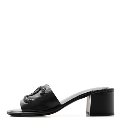 Chanel Lambskin CC Braided Mules 38 Black 1 of 9