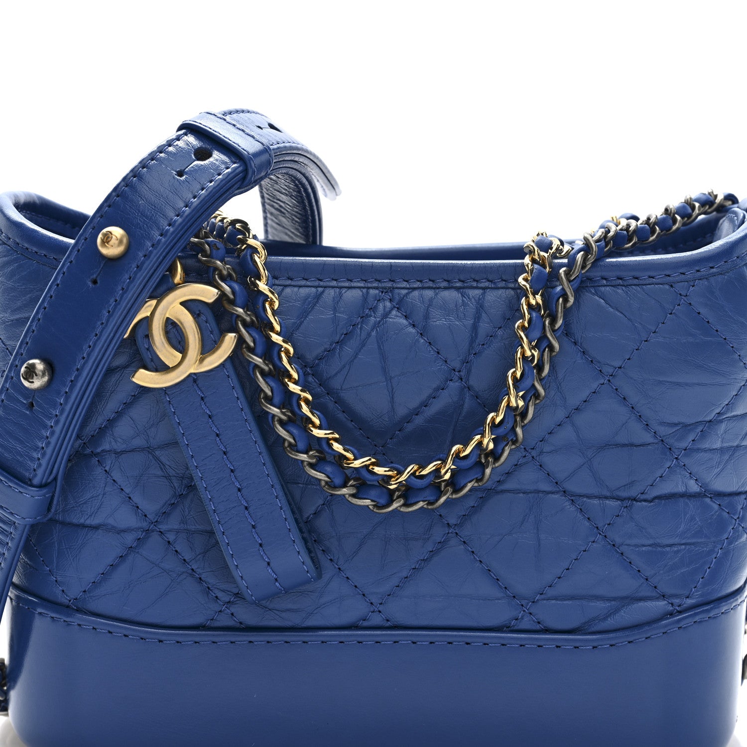 Chanel Aged Calfskin Quilted Small Gabrielle Hobo Blue 8 of 10