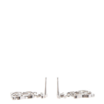 Chanel Crystal Emoji Choupette Cat CC Earrings Silver 3 of 5