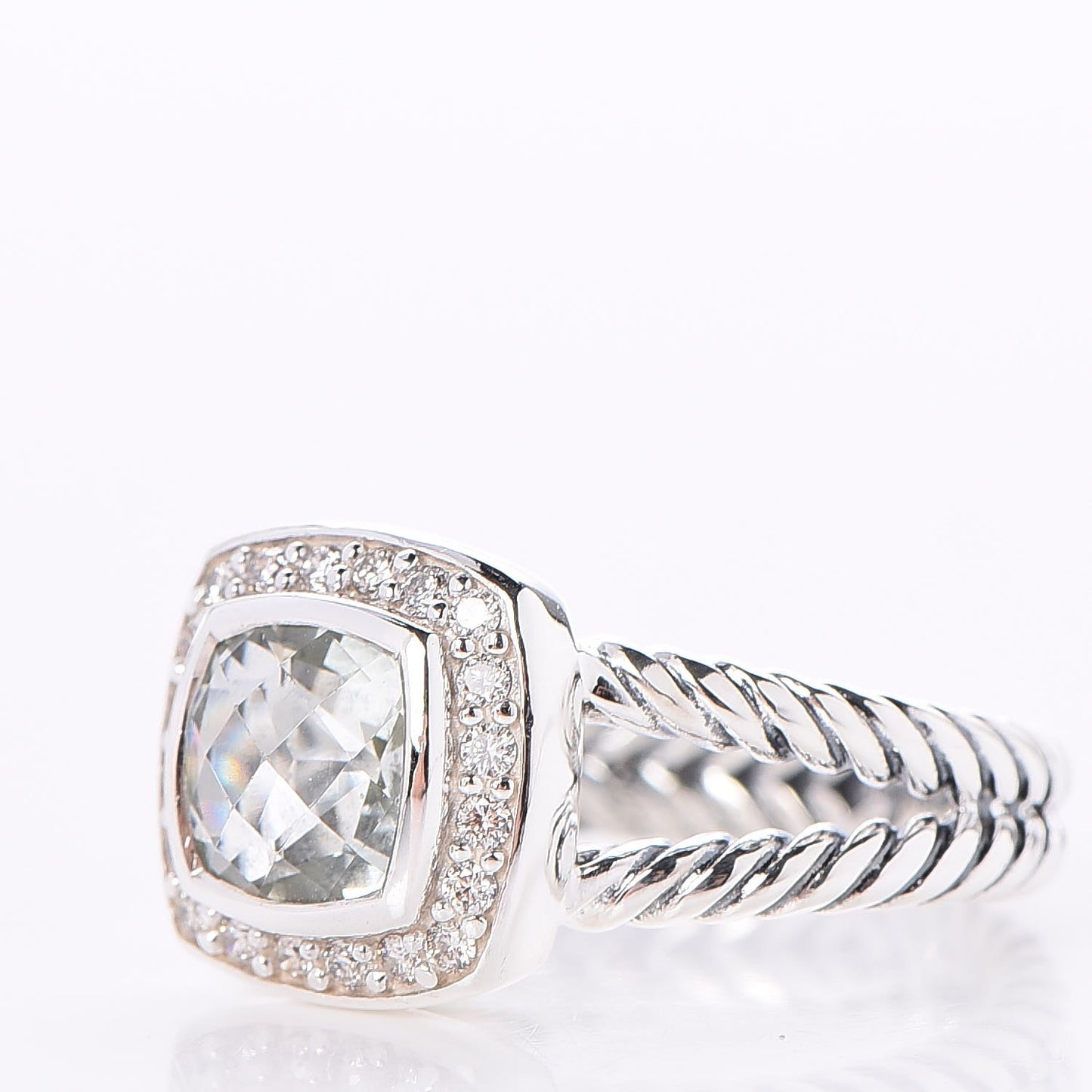Sterling Silver Diamond Prasiolite 7mm Petite Albion Ring 51 5.75