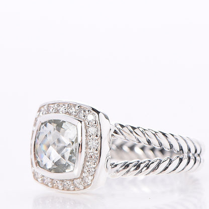 David Yurman Sterling Silver Diamond Prasiolite 7mm Petite Albion Ring 51 5.75 3 of 5