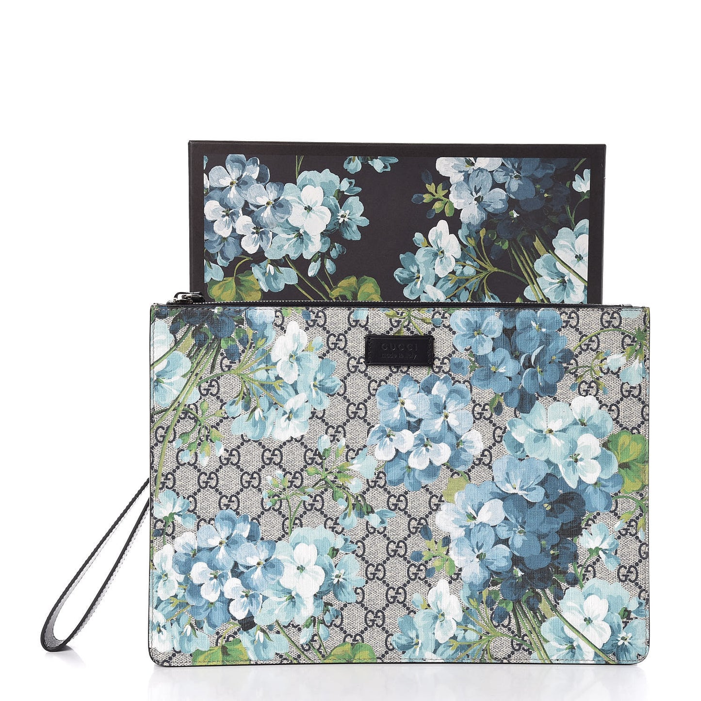GG Supreme Monogram Blooms Medium Documents Holder Beige Blue Black