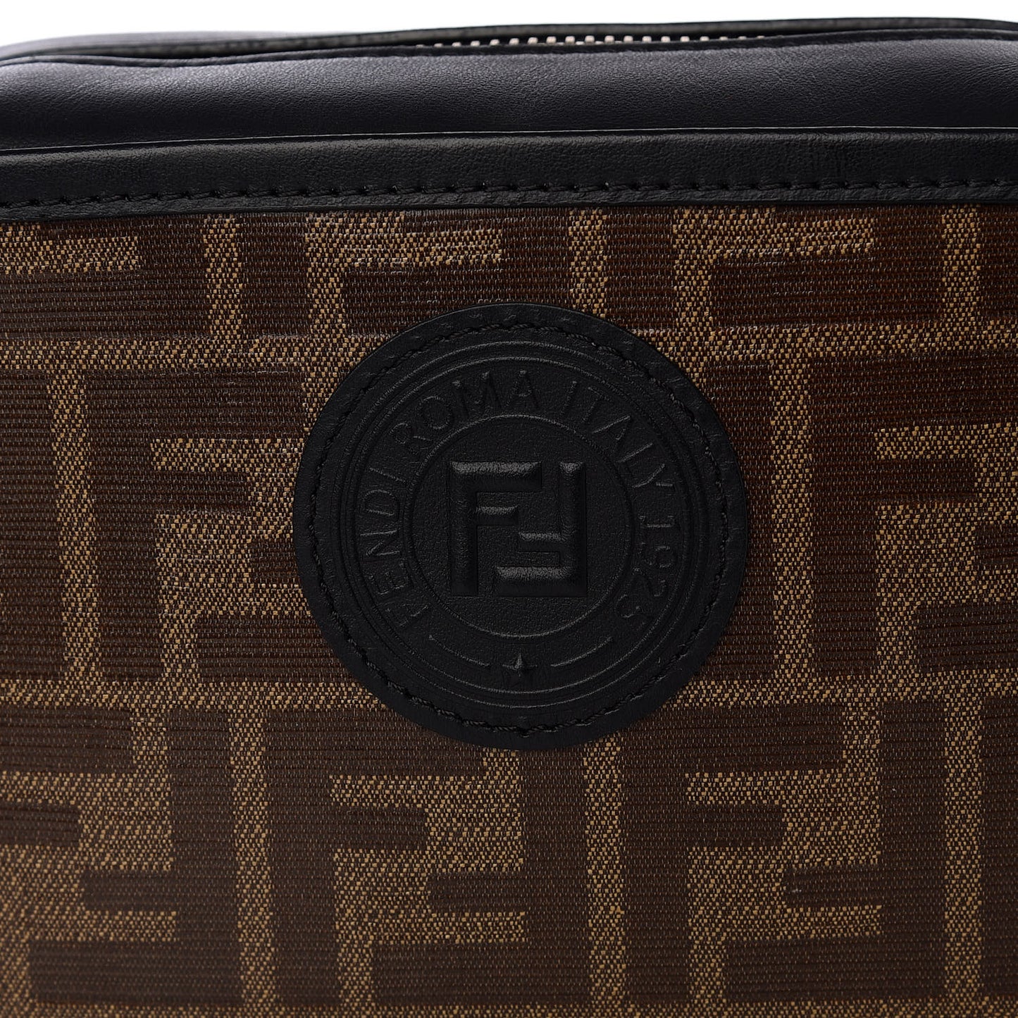 Glazed Fabric Vitello Century FF 1974 Stamp Patch Mini Camera Case Mogano Panna Black