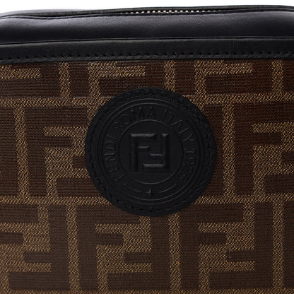 Fendi Glazed Fabric Vitello Century FF 1974 Stamp Patch Mini Camera Case Mogano Panna Black 9 of 9