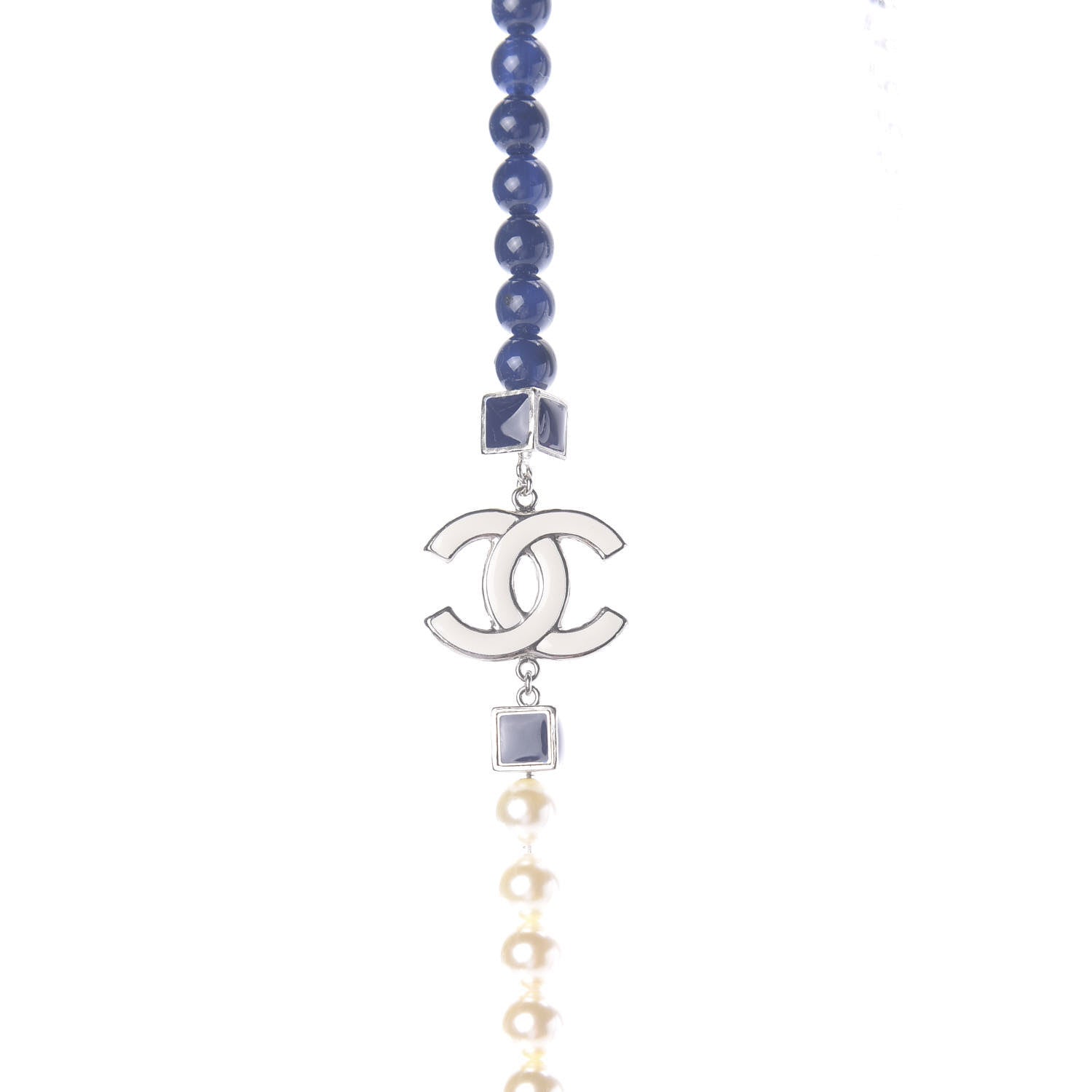 Chanel Pearl Bead Enamel CC Long Necklace Pearly White Blue 3 of 7