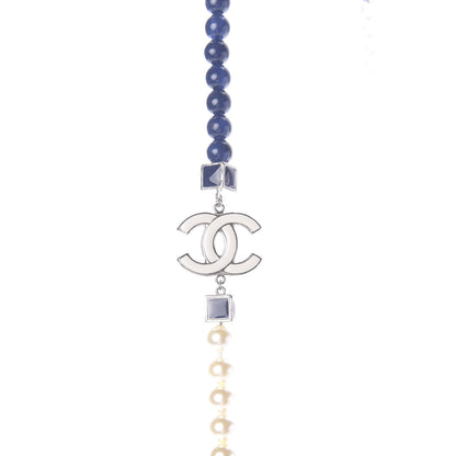 Chanel Pearl Bead Enamel CC Long Necklace Pearly White Blue 3 of 7