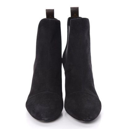 Louis Vuitton Suede Monogram Uniformes Cap Toe Chelsea 75mm Ankle Boots 38.5 Black 2 of 11