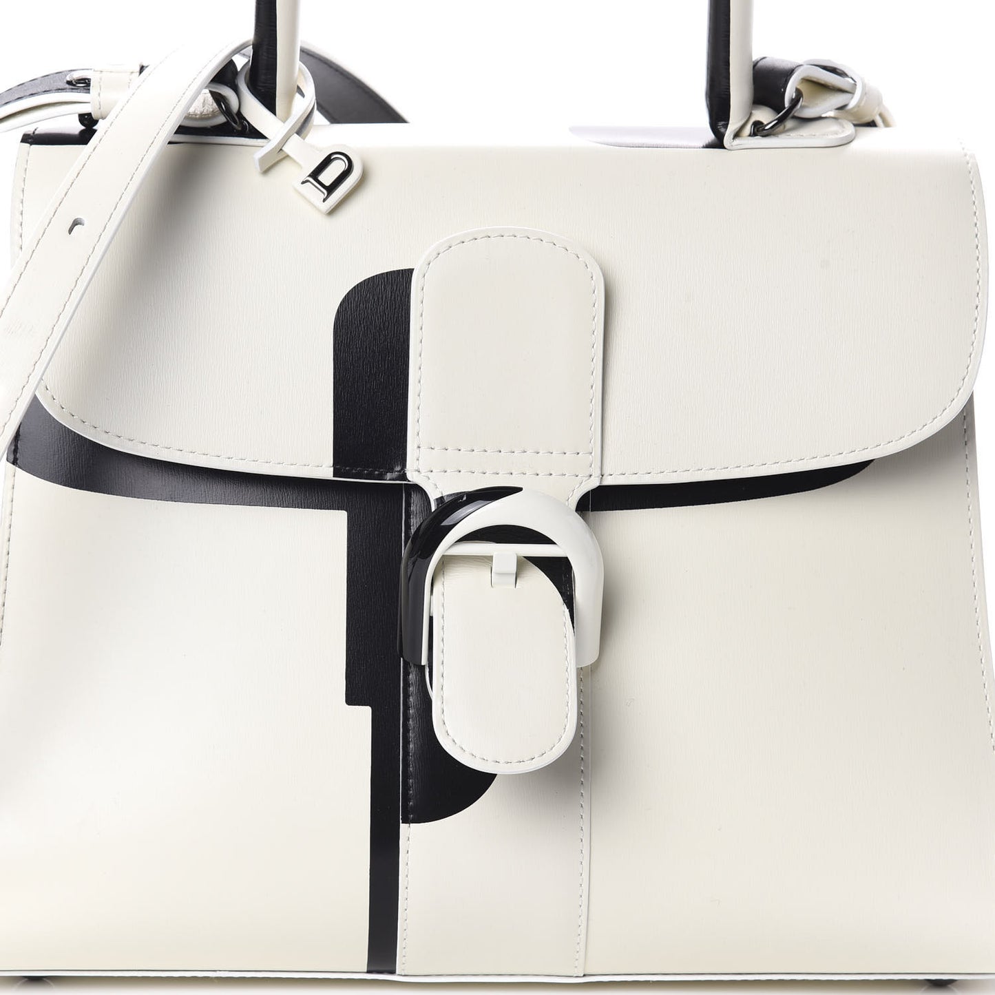 Box Calfskin Light And Shadow MM Brillant Satchel Ivory Black