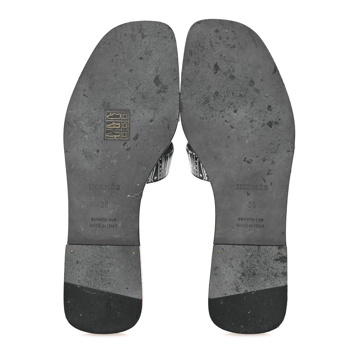 Hermes Calfskin Astrologie Bandana Oran Sandals 38 Black White 8 of 12