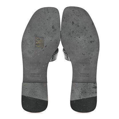 Hermes Calfskin Astrologie Bandana Oran Sandals 38 Black White 8 of 12