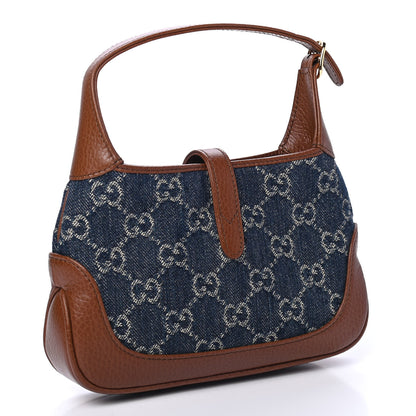Gucci New Denim GG Monogram Calfskin Mini Jackie 1961 Hobo Blue Tea Cuir 2 of 4