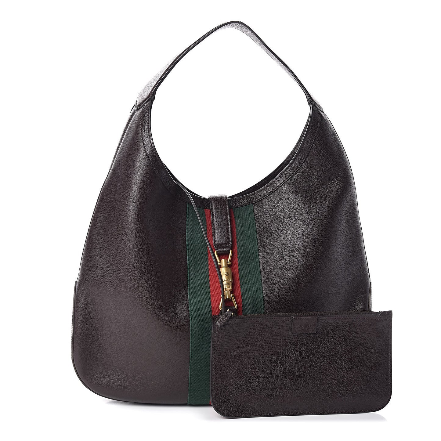 Soft Grained Calfskin Web Large Jackie Hobo Dark Brown