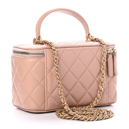 Chanel Lambskin Quilted Small Top Handle Vanity Case With Chain Beige 2 of 5