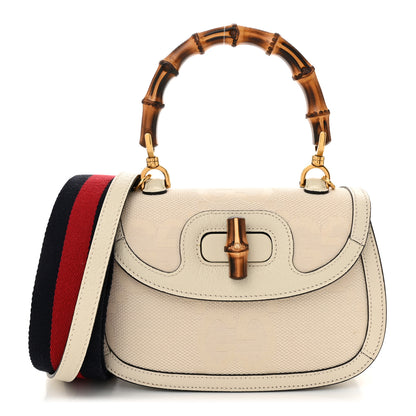 Gucci Monogram Jumbo GG Textured Dollar Calfskin Web Small Bamboo 1947 Top Handle Bag Off White 1 of 10