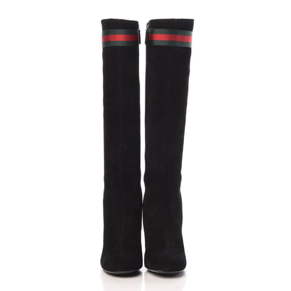 Gucci Suede Knee High Web Boots 36.5 Black 2 of 8
