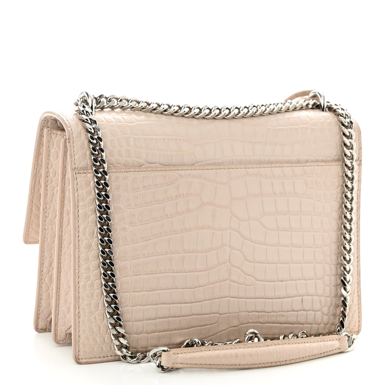 Saint Laurent Calfskin Crocodile Embossed Medium Monogram Sunset Dark Beige 3 of 17