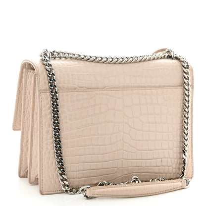 Saint Laurent Calfskin Crocodile Embossed Medium Monogram Sunset Dark Beige 3 of 17