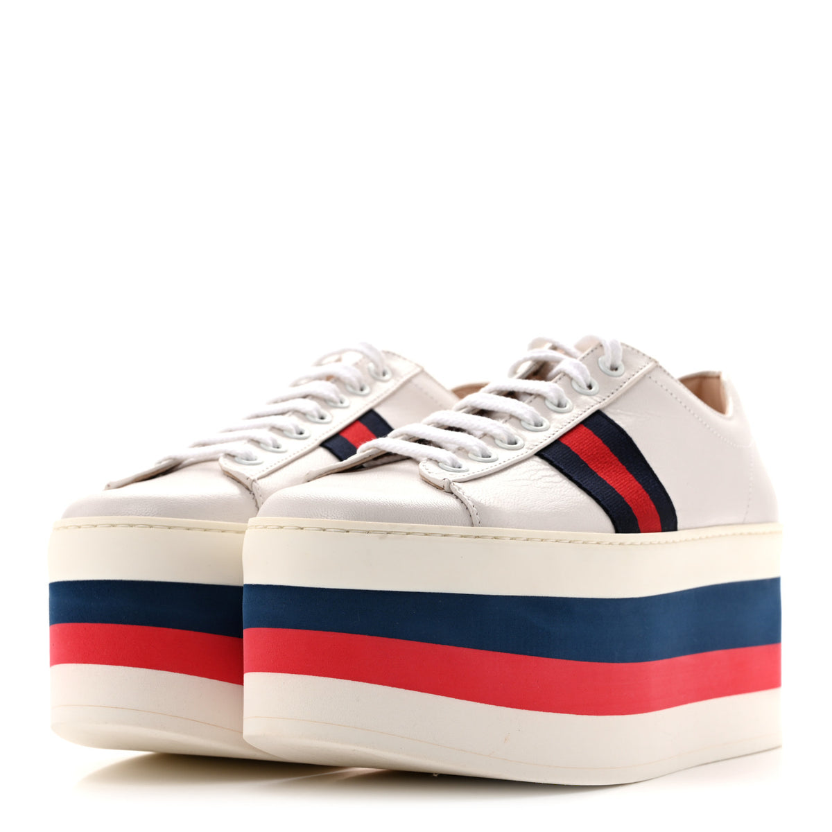 Ultralight Plume Calfskin Web Womens Ace Platform Sneakers 37 White
