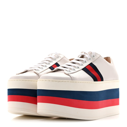 Gucci Ultralight Plume Calfskin Web Womens Ace Platform Sneakers 37 White 4 of 11