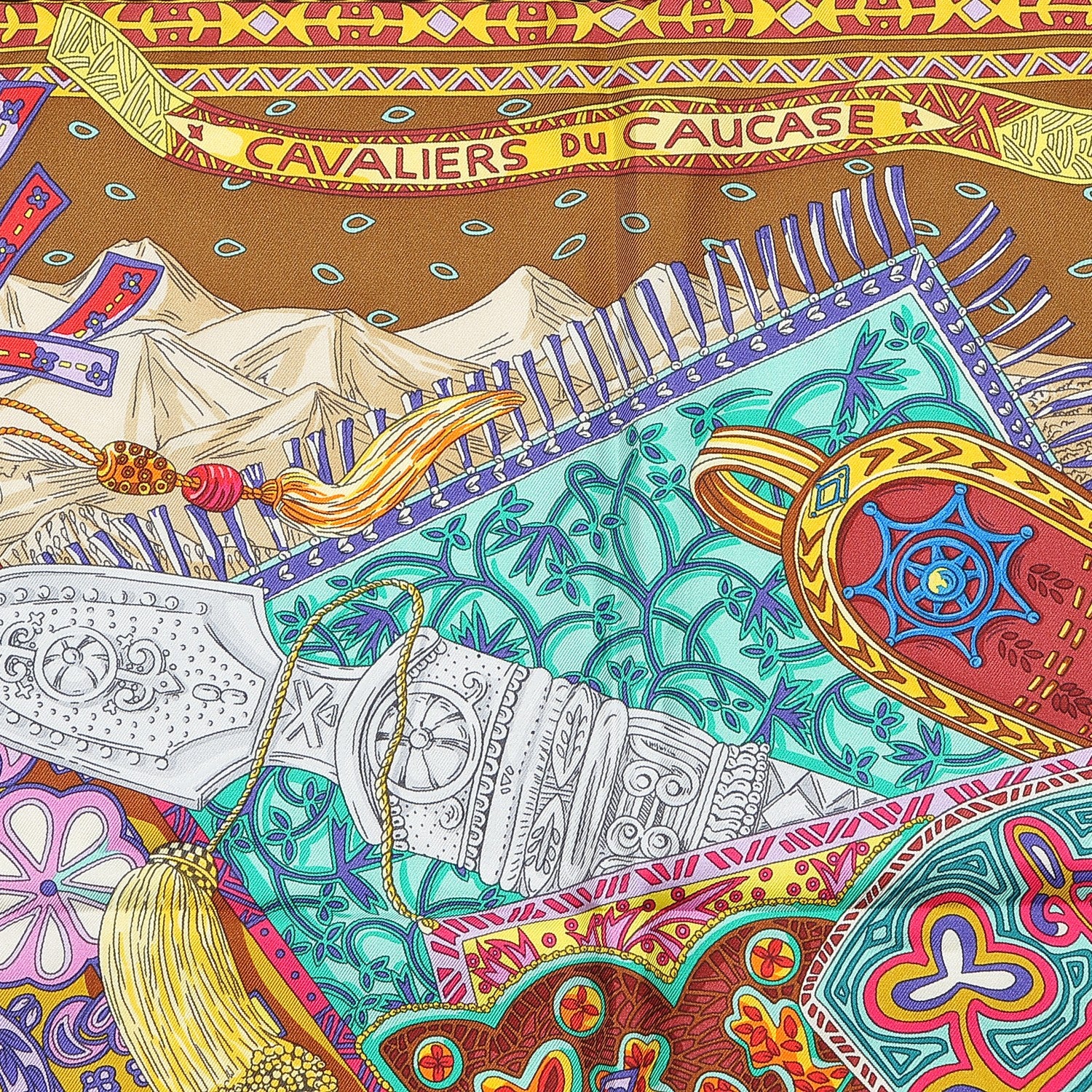 Hermes Silk Cavaliers du Caucase Scarf 90 Tabac Orange Multicolor 4 of 6