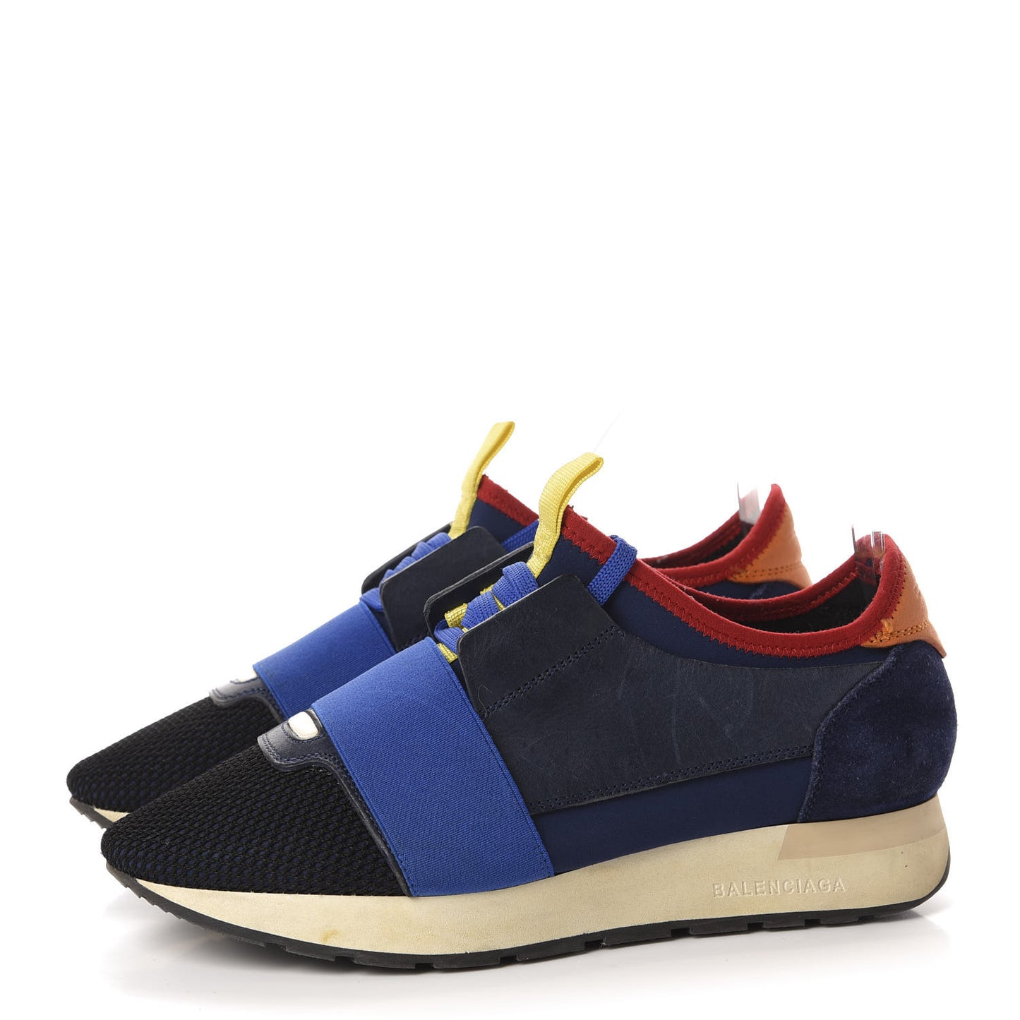 Calfskin Neoprene Mesh Suede Womens Race Runner Sneakers 37 Black Bleu