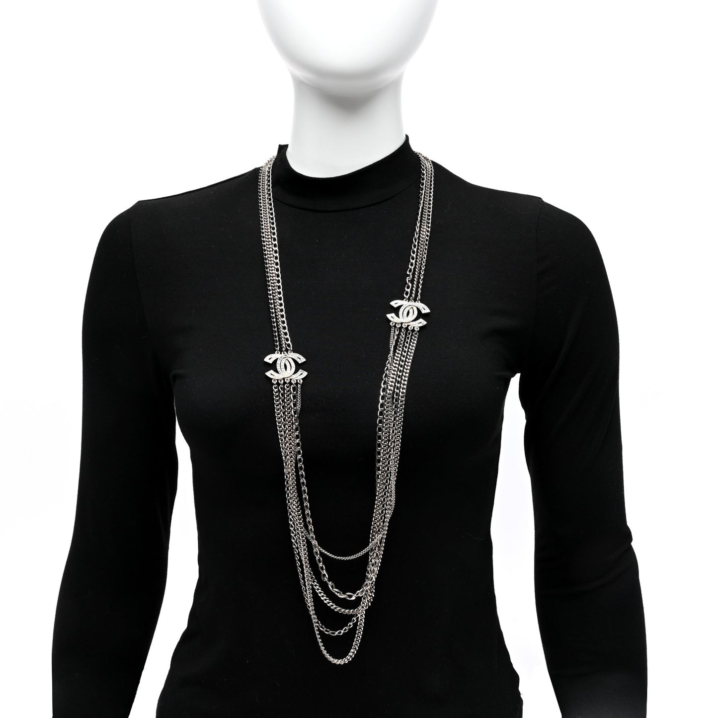 Baguette Crystal CC Multi Strand Long Chain Necklace Gold