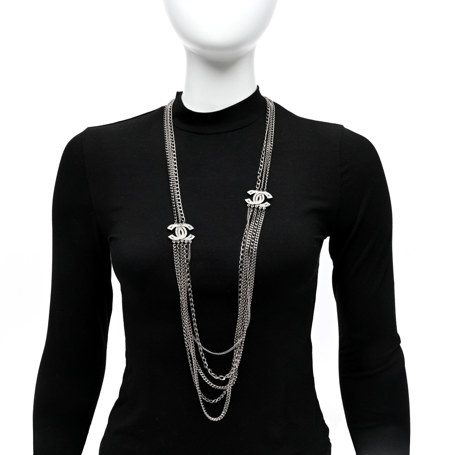 Chanel Baguette Crystal CC Multi Strand Long Chain Necklace Gold 2 of 5