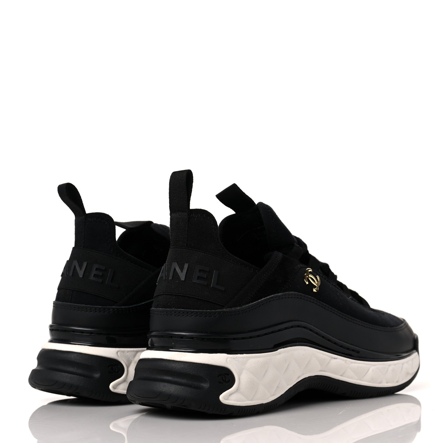 Chanel Velvet Calfskin Mixed Fibers CC Sneakers 36.5 Black 4 of 9