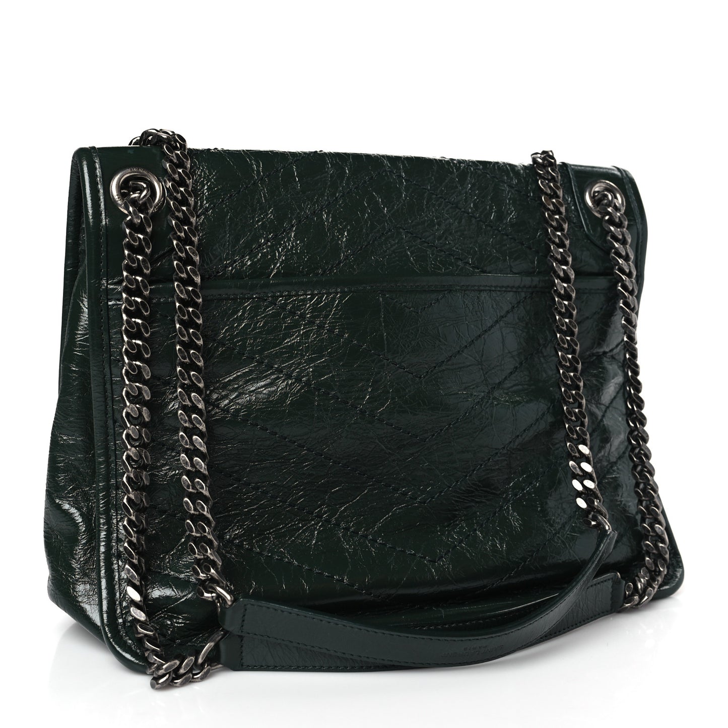 Crinkled Calfskin Matelasse Monogram Medium Niki Chain Satchel Military Olive