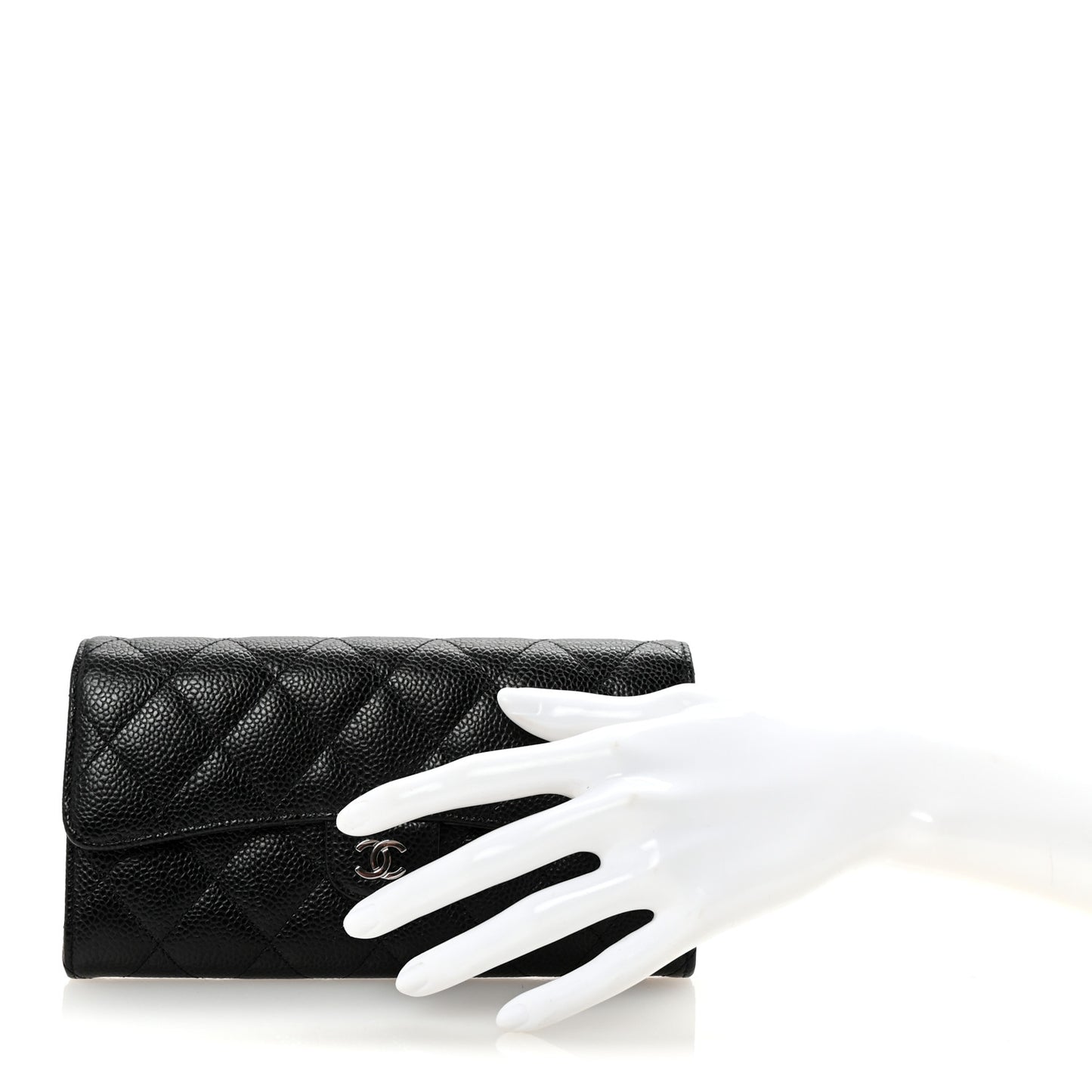 Caviar Quilted Large Gusset Flap Wallet Black