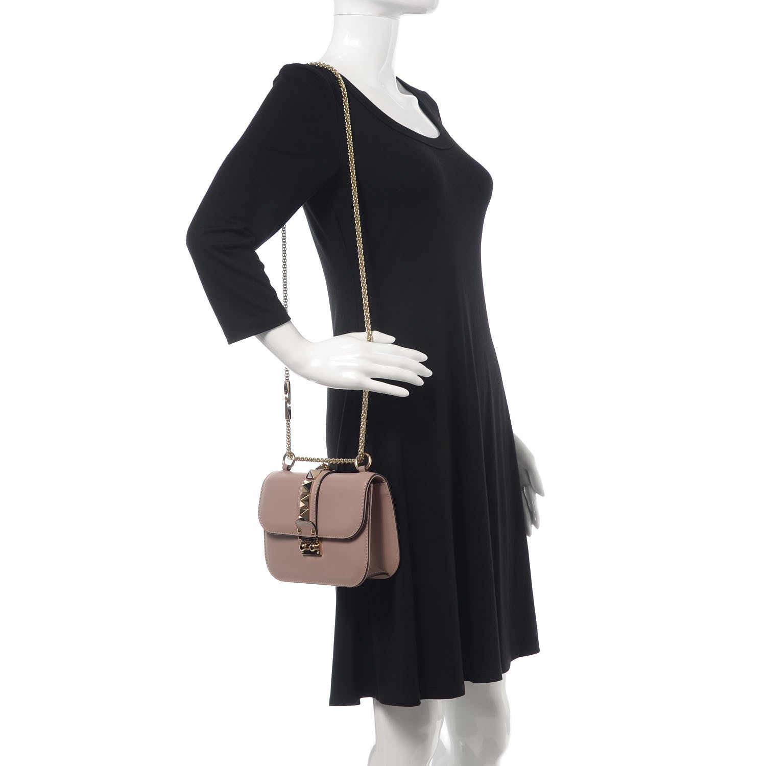 Valentino Garavani Vitello Small Glam Lock Rockstud Flap Poudre 2 of 8