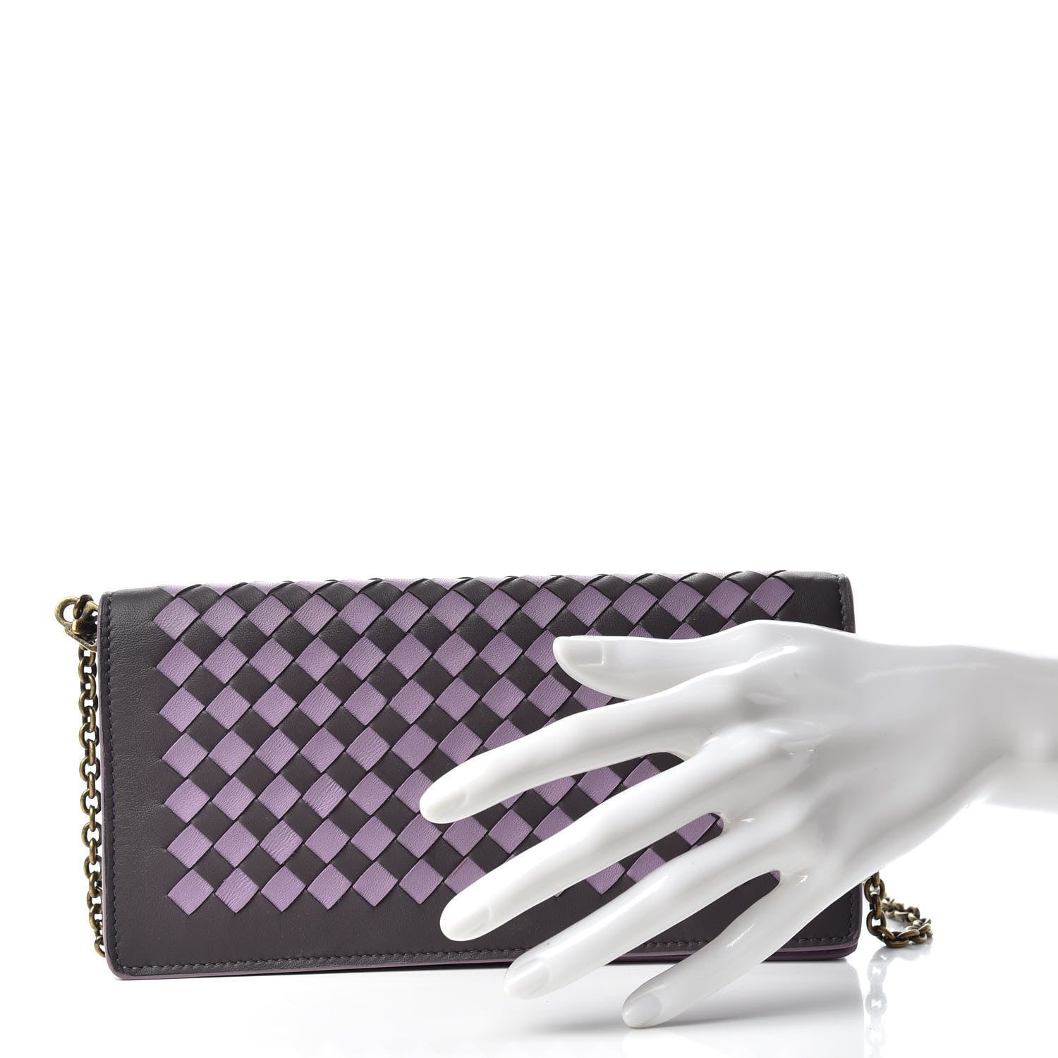 Bottega Veneta Nappa Intrecciato Checker Continental Wallet on Chain Quetsche Wisteria 2 of 7