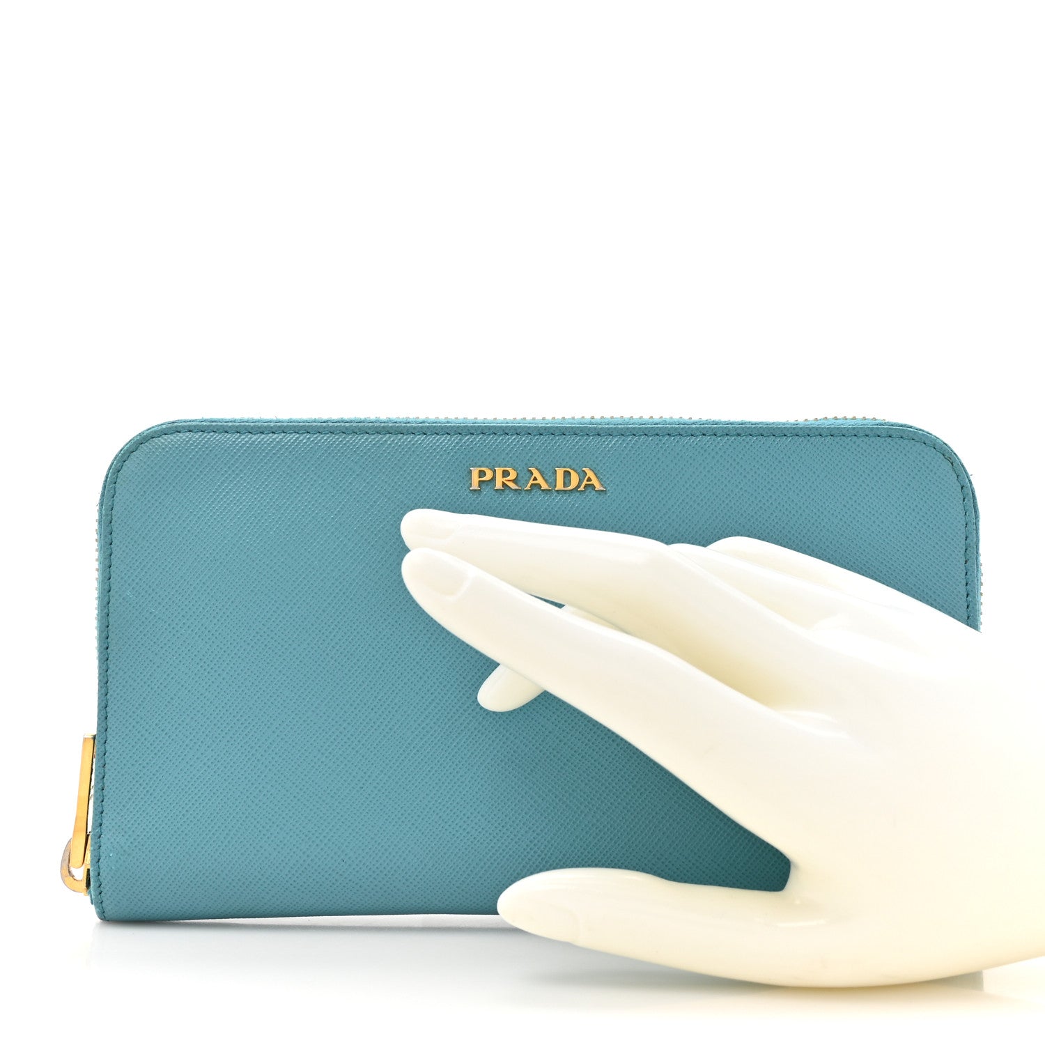 Prada Saffiano Metal Zip Around Wallet Turchese Talco 2 of 12