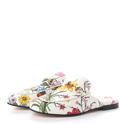 Gucci Canvas Flora Womens Princetown Slippers 37.5 White Multicolor 3 of 7