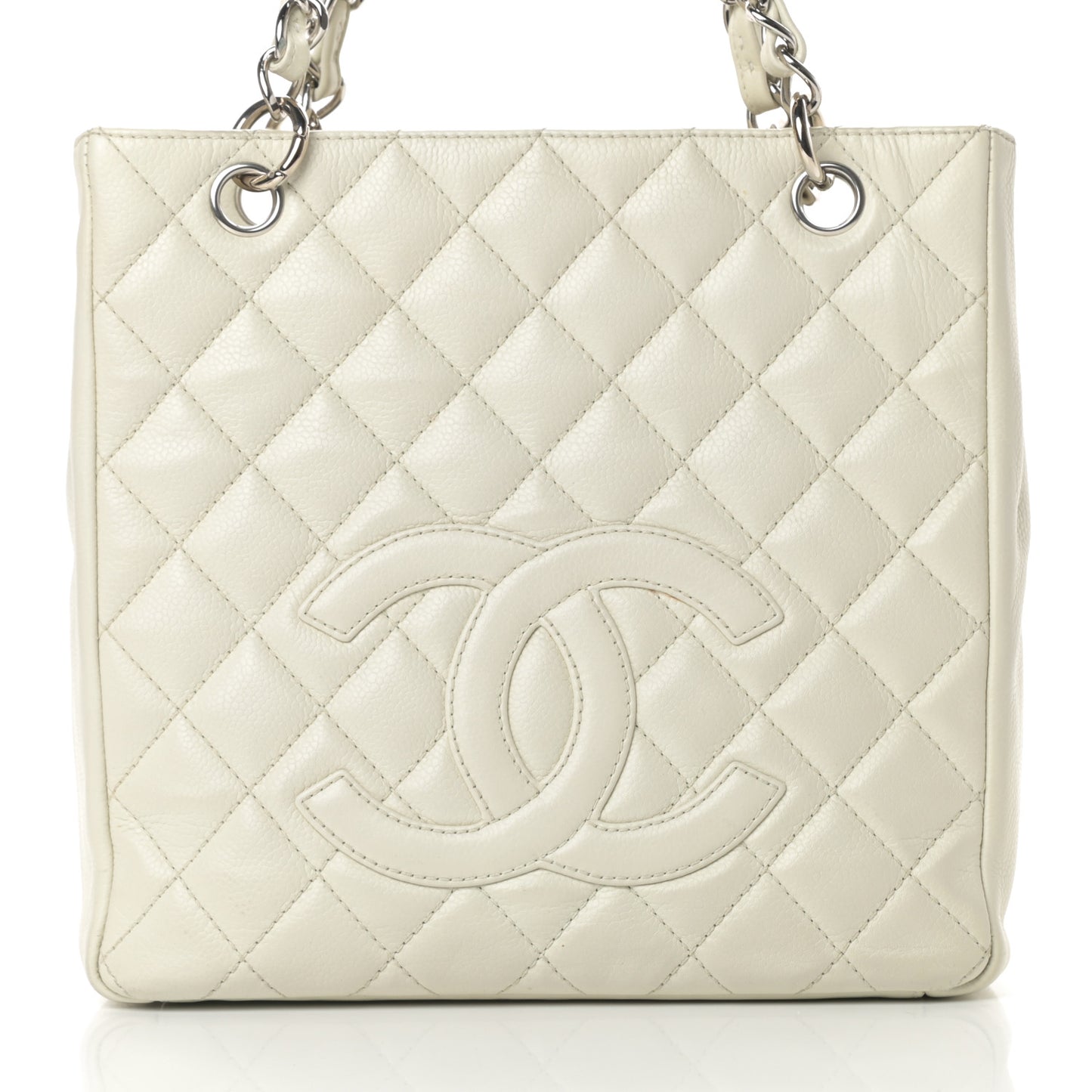 Caviar Quilted Petit Shopping Tote PST White