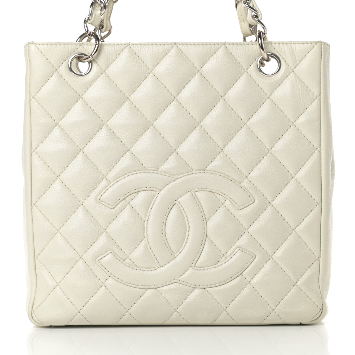 Chanel Caviar Quilted Petit Shopping Tote PST White 8 of 16