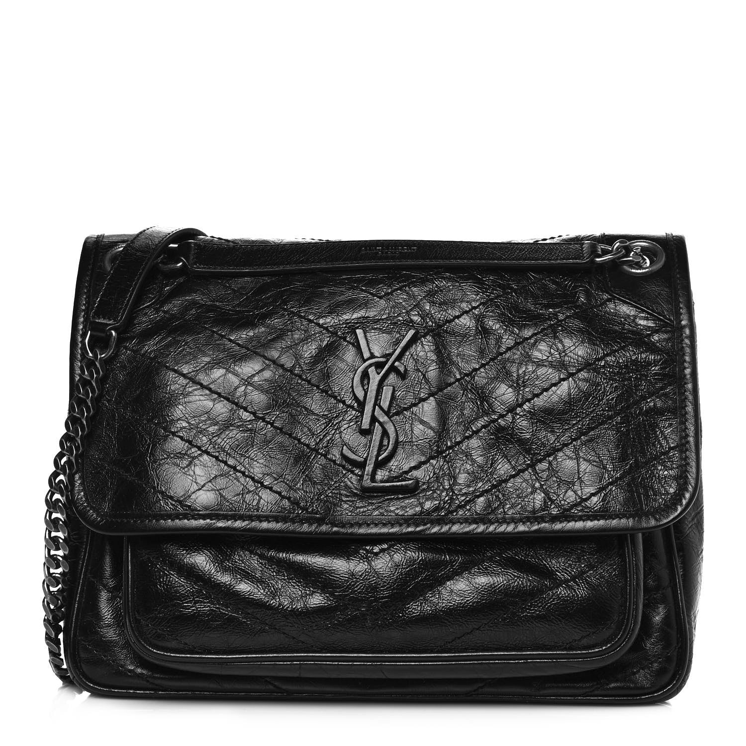 Saint Laurent Crinkled Calfskin Matelasse Monogram Medium Niki Chain Satchel Black 1 of 6