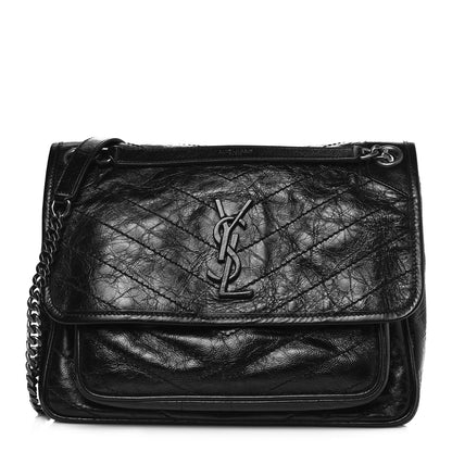Saint Laurent Crinkled Calfskin Matelasse Monogram Medium Niki Chain Satchel Black 1 of 6