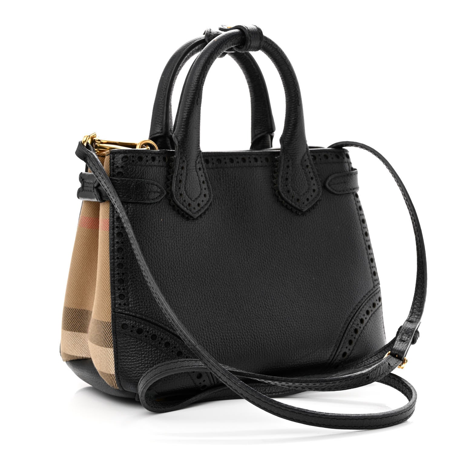 Burberry Grainy Calfskin House Check Baby Brogue Banner Tote Black 3 of 18